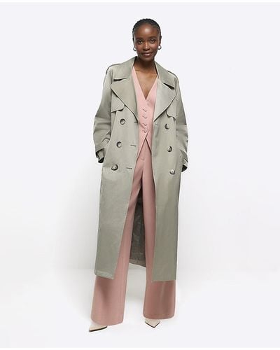 Women Satin Open Stitch With Sashes Long Trench +straight Long