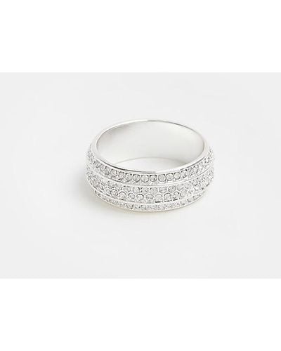River Island Plated Crystal Ring - White