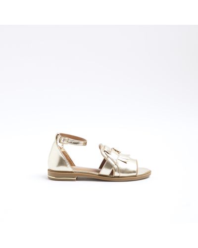 River Island Gold Peep Toe Flat Sandals - White