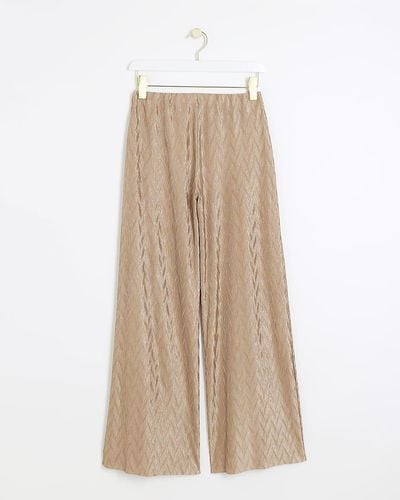 River Island Rose Plisse Wave Wide Leg Trousers - Natural