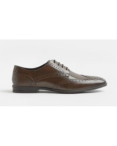 River Island Brown Lace Up Leather Brogue Derby Shoes