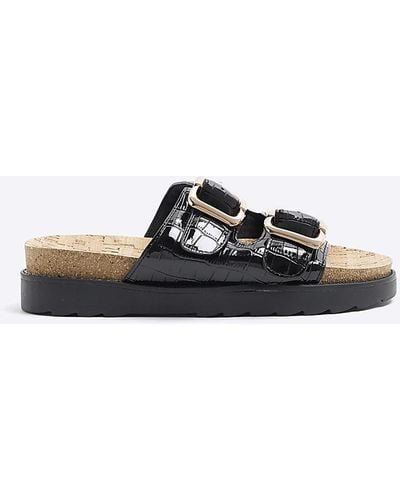 River Island Black Wide Fit Double Buckle Sandal - White