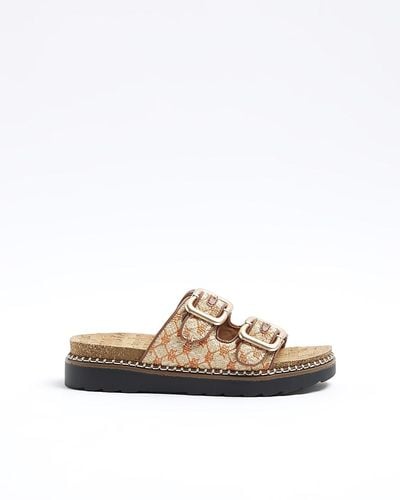 River Island Beige Woven Double Buckle Sandals - White