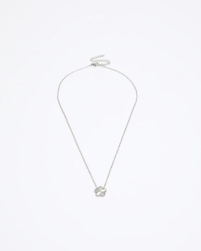River Island Silver Flower Necklace - White