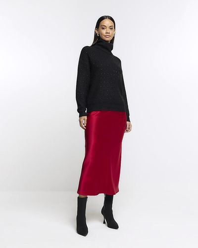 River Island Red Satin Maxi Skirt