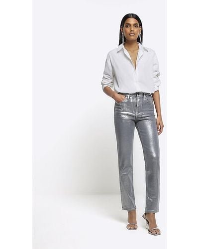 River Island Silver Slim Straight Coated Jeans - White