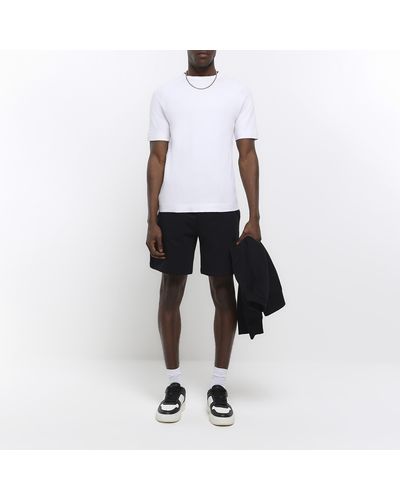 River Island Black Regular Fit Embroidered Shorts - White
