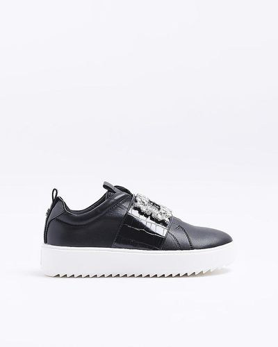 River Island Black Embellished Buckle Sneakers - White