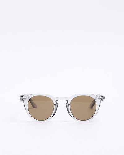 River Island Grey Round Sunglasses - Metallic