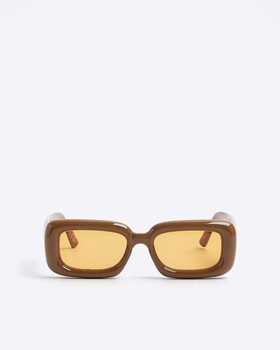 River Island Orange Bubble Frame Rectangular Sunglasses - Natural