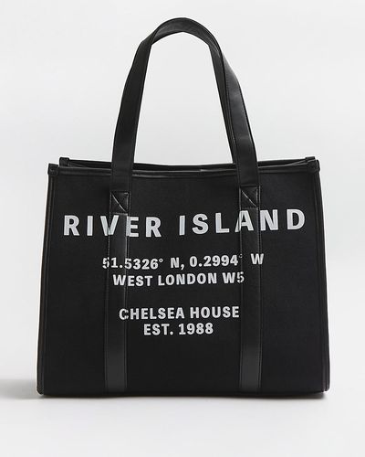 River Island Black Ri Branded Canvas Shopper Bag
