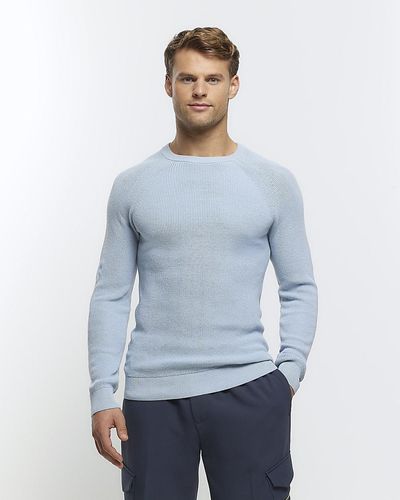 River Island Blue Muscle Fit Rib Sweater