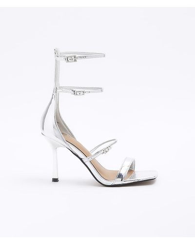 River Island Silver Strappy Heeled Sandals - White