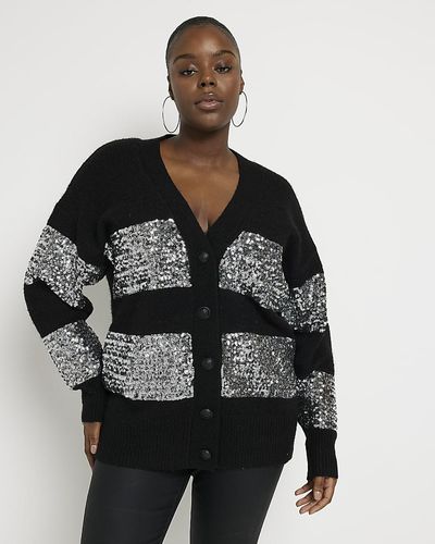 River Island Stripe Knit Sequin Cardigan - Black