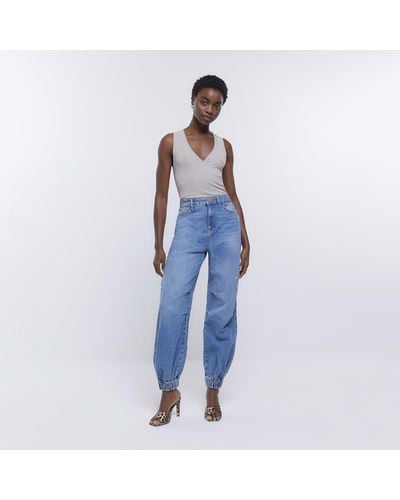 River Island Blue High Waisted jogger Jeans