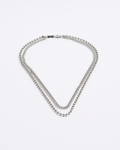 River Island Silver Colour Ball Chain Multirow Necklace - Metallic