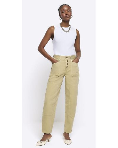 River Island High Waisted Tapered Jeans - White