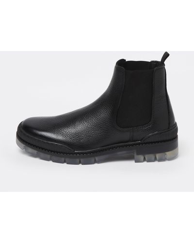 River Island Leather Transparent Sole Chelsea Boots - Black
