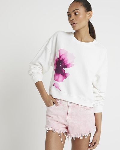 River Island White Floral Print Sweatshirt