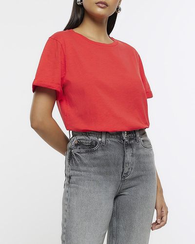 River Island Red Rolled Sleeve T-shirt
