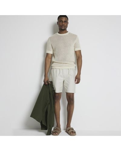 River Island Ecru Slim Fit Knit T-shirt - Natural