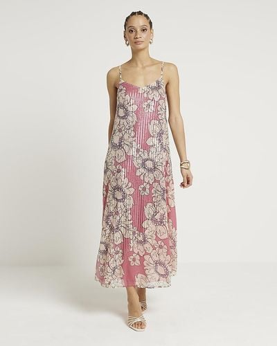 River Island Pink Floral Sequin Slip Maxi Dress