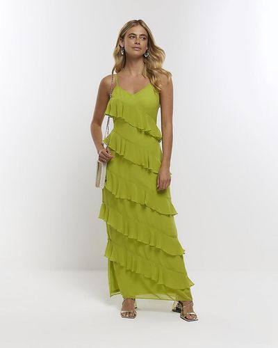 River Island Lime Green Frill Sleeveless Maxi Dress