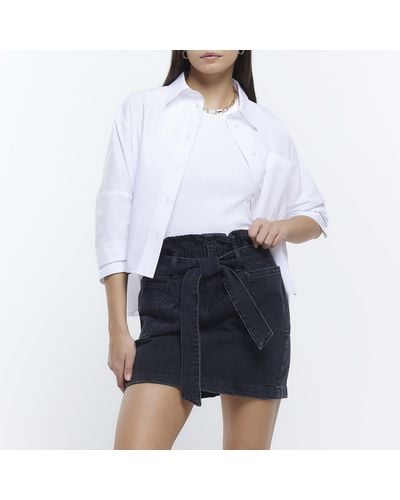 River Island Black Denim Paperbag Mini Skirt - White