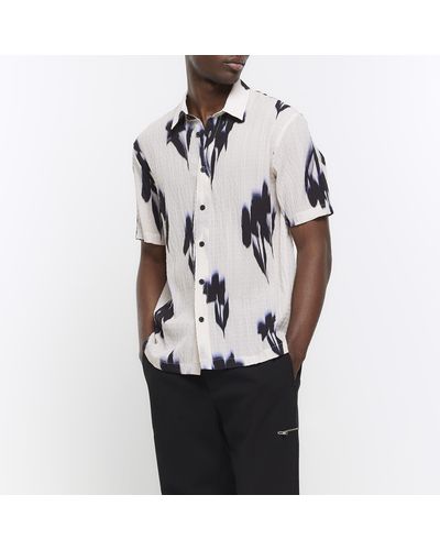 River Island Ecru Regular Fit Textured Abstract Shirt - Black