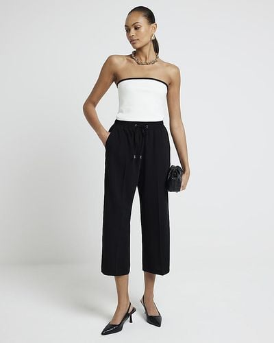 River Island Cropped Elasticated Trousers - White