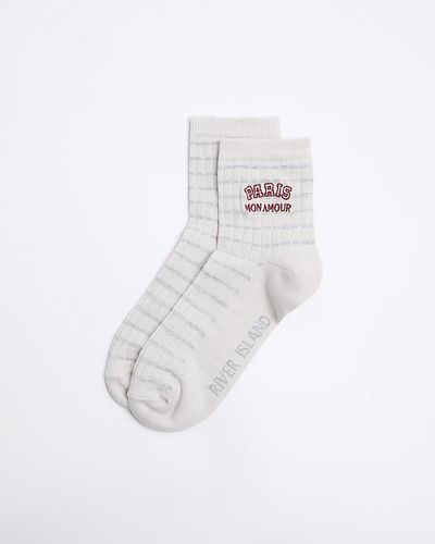 River Island Cream Embroidered Ankle Socks - White