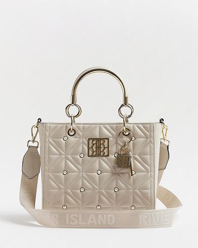 River Island Quilted Pearl Tote Bag - Natural