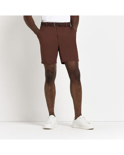 River Island Belted Chino Shorts - Brown