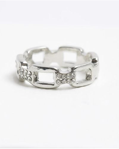 River Island Diamante Chain Link Ring - White