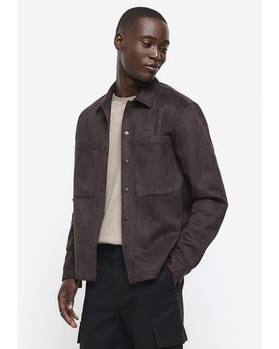 River Island Brown Suedette Long Sleeve Shirt