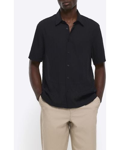 River Island Black Regular Fit Textured Short Sleeve Shirt