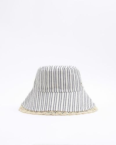 River Island Blue Stripe Bucket Hat - White