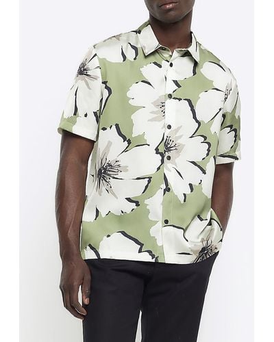 River Island Green Regular Fit Floral Short Sleeve Shirt