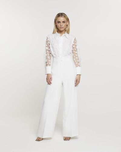 River Island Lace Top Jumpsuit - White