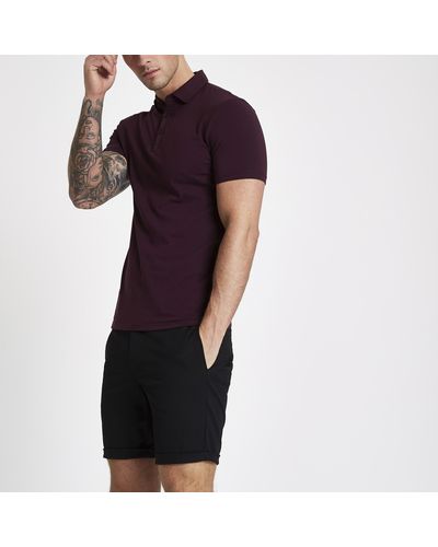 River Island Dark Red Essential Muscle Fit Polo Shirt - Purple