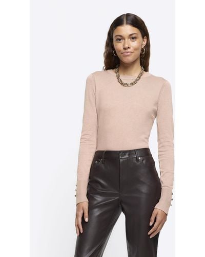River Island Beige Knitted Long Sleeve Top - Natural