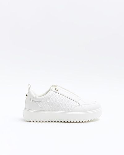 River Island White Wide Fit Embossed Ri Monogram Trainers