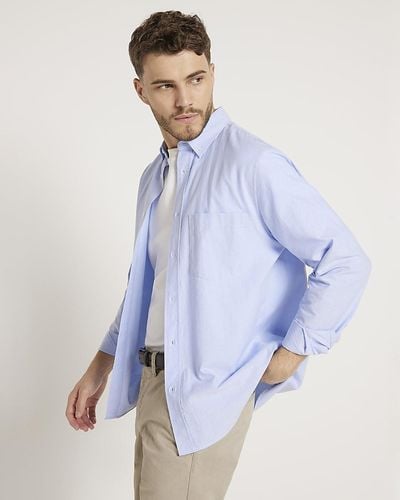 River Island Blue Regular Fit Long Sleeve Oxford Shirt