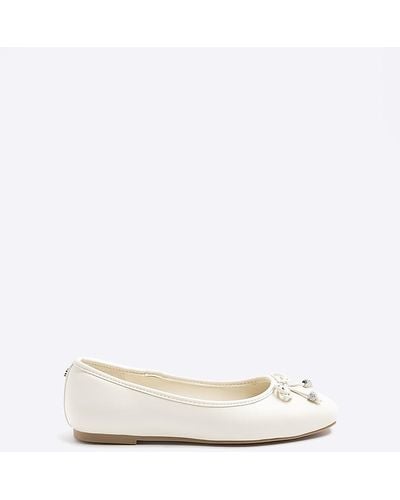 River Island Cream Bow Detail Ballet Court Shoes - White