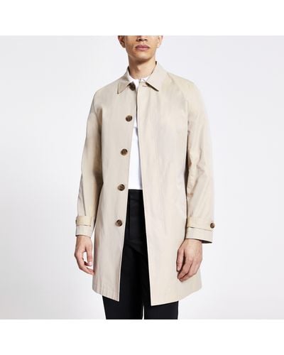 River Island Stone Concealed Button Water Resistant Mac - Multicolour