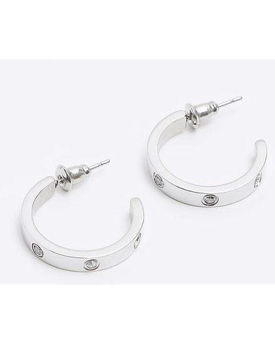 River Island Stainless Steel Hoop Earrings - White