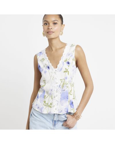 River Island Purple Floral Lace Trim Vest Top - Blue