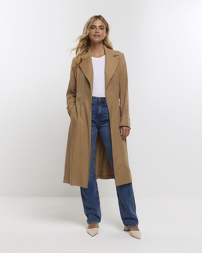 River Island Beige Belted Trench Coat - Blue