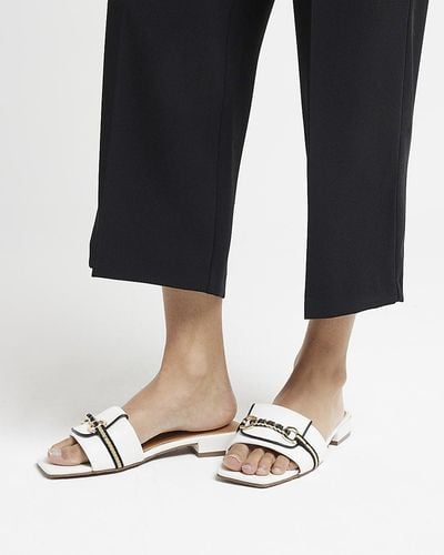 River Island White Buckle Mule Sandals - Natural