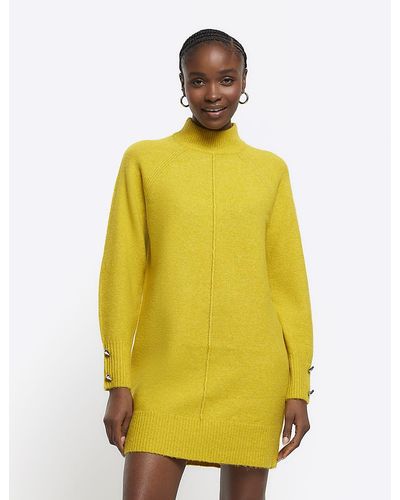 River Island Yellow Knitted Cozy Sweater Mini Dress